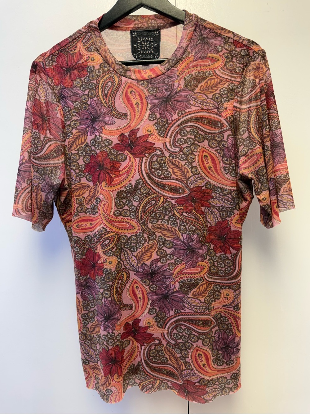 Johnny Was Short Sleeve Rika Paisley Floral Mesh Crew Neck Shirt Size XL